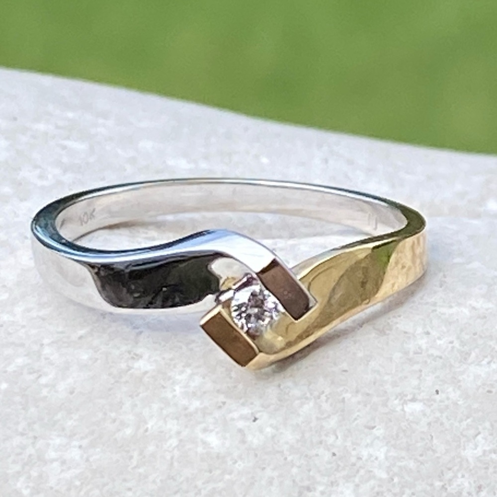 10k Gold Diamond Solitaire Ring Solid Two Tone 10… - image 4